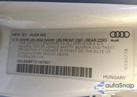 2016 Audi A3 2.0T Premium z USA, uszkodzony, nr VIN WAUE8GFF1G1067601